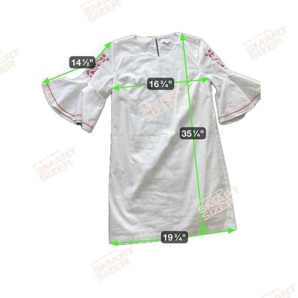 MUDPIE Michelle White Cotton Sheath Dress Floral Embroidered Bell Sleeves Sz S - Picture 10 of 12